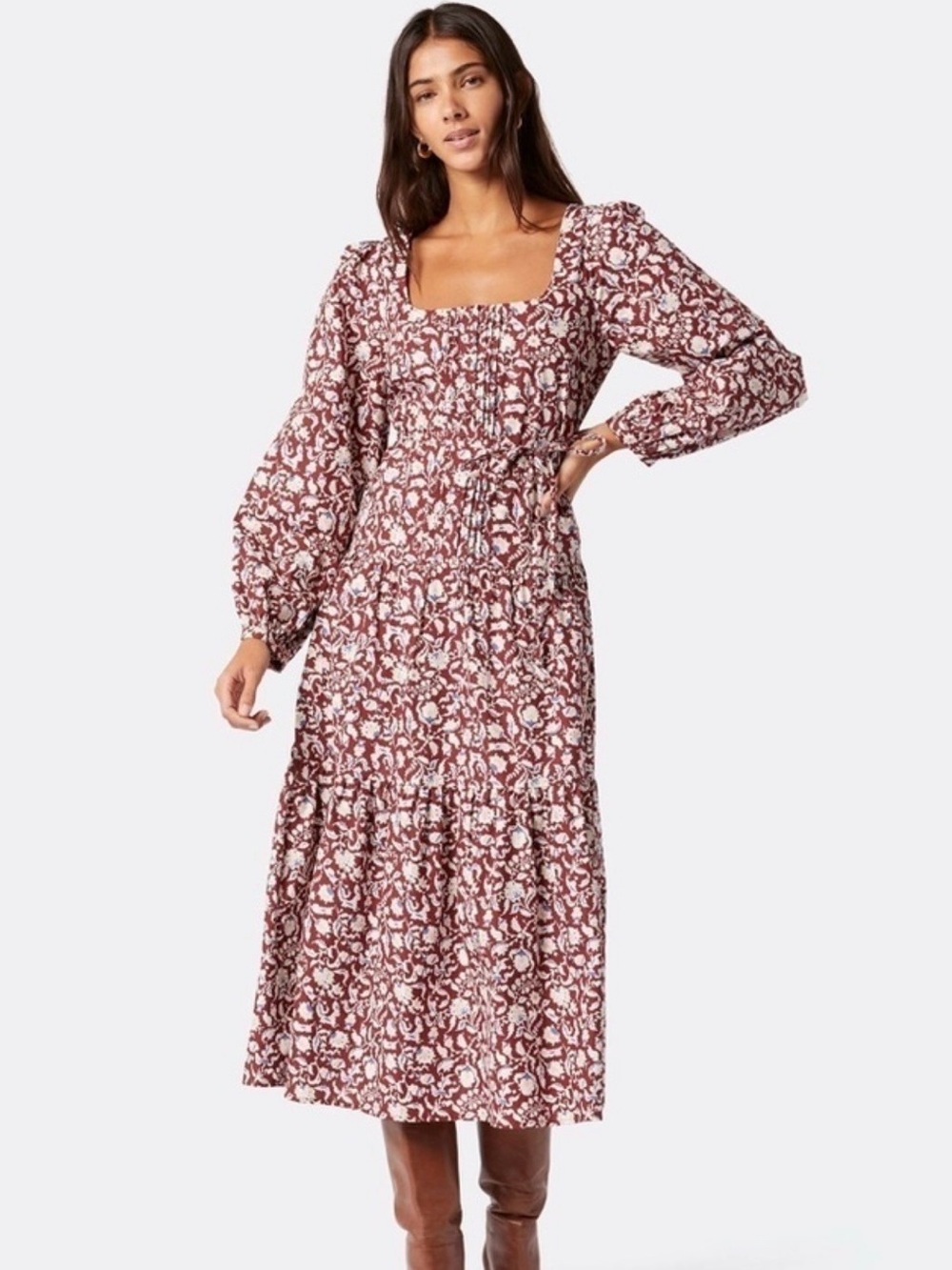 NWT JOIE ALESIA MAXI COTTON DRESS IN Russet BROWN Multi
